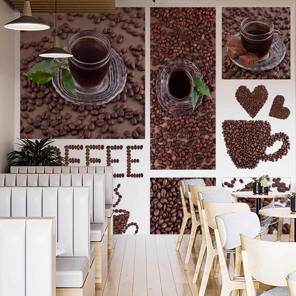 Kahveli Cafe Duvar Kağıdı Baskı - Resim 2