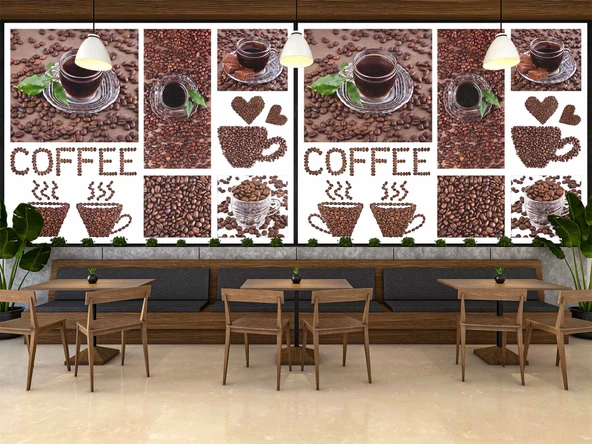 Kahveli Cafe Duvar Kağıdı Baskı - Resim 3