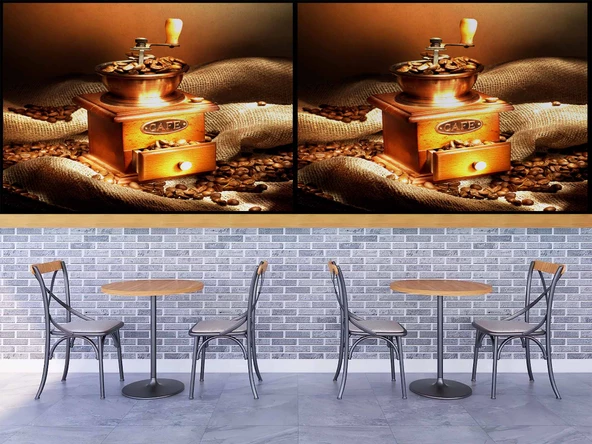 Kahve Çekme Makineli Cafe Duvar Kağıdı Baskı - Resim 4