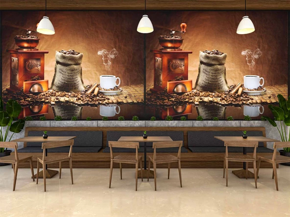 Kahve Öğütme Makineli Cafe Duvar Kağıdı Baskı - 3