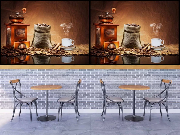 Kahve Öğütme Makineli Cafe Duvar Kağıdı Baskı - 4