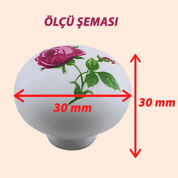 8 Adet Pembe Gül Desenli Beyaz Polimer Düğme Kulp Mantar Mobilya Mutfak Dolabı Çekmece Kulbu Kulpları - Resim 2
