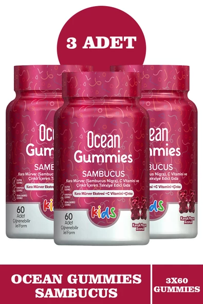 Ocean Gummies Sambucus 60 Adet Çiğnenebilir Jel Form 3 Adet ürün görseli 1