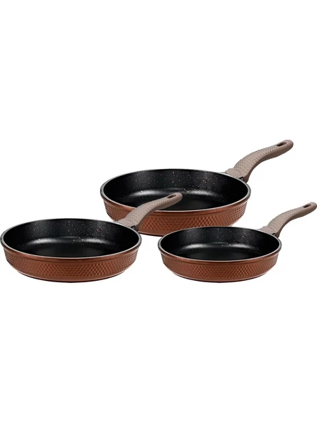 Oms 3737 3'lü Granit Tava Seti 20-24-28 cm Bronz