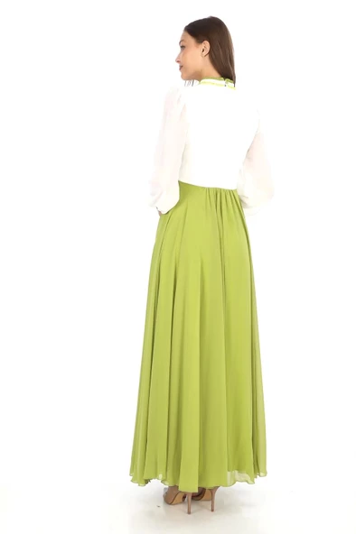 Göğüs Dantel İşlemeli Abiye Elbise 2702-Fıstık Yeşili - Resim 4