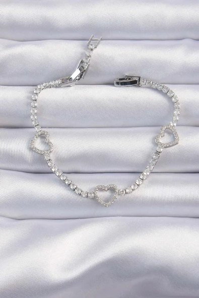 Kalp Figürlü Su Yolu Tasarımlı Gümüş Renk Zirkon Taşlı Kadın Bileklik - XD-BB6319-ST ürün görseli