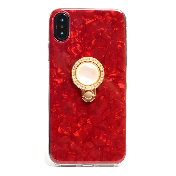 İphone X / XS Kılıf Parlak Mermer Desenli Yüzüklü Vista Silikon Kılıf - 5