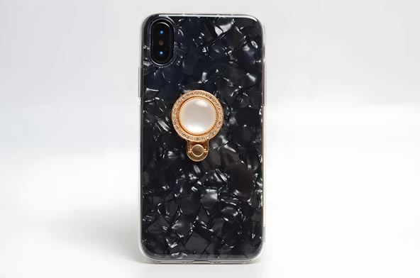 İphone X / XS Kılıf Parlak Mermer Desenli Yüzüklü Vista Silikon Kılıf