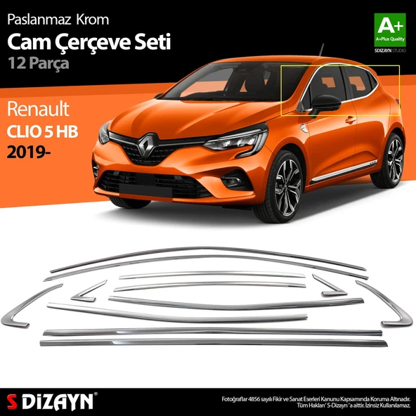 Renault Clio 5 Krom Cam Çerçevesi 12 Parça 2019 2020 2021 2022 2023 2024 ürün görseli 1