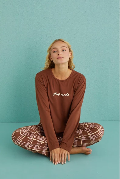 Gd Goldoremi 50902-53 Kadın Sleep Mode Ekose Uzun Kollu Pijama Takım - 5