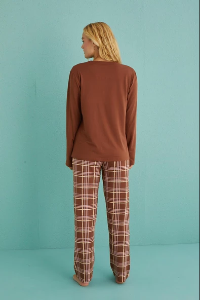 Gd Goldoremi 50902-53 Kadın Sleep Mode Ekose Uzun Kollu Pijama Takım - 8