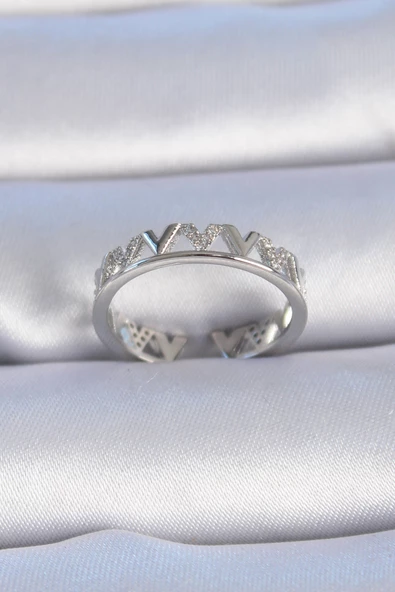 Pirinç Gümüş Renk "V" Model Zirkon Taşlı Kadın Yüzük - EBJ241012W28542 ürün görseli