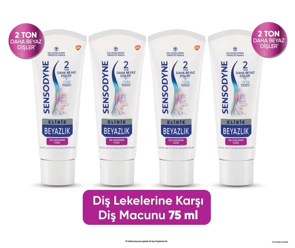 Sensodyne Diş Macunu Klinik Beyazlık Diş Lekesi 75 ml x 4 ADET