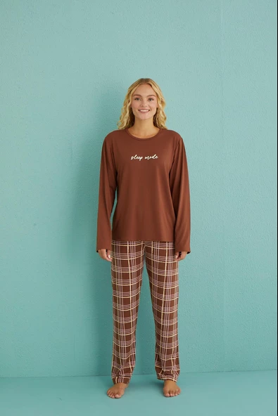 Gd Goldoremi 50902-53 Kadın Sleep Mode Ekose Uzun Kollu Pijama Takım - 2