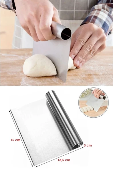 Periboia 2li Set Hamur Şekillendirici Eğik Pasta Spatulası +Metal Hamur Kesici Kazıyıcı Spatula - 2
