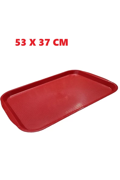 Periboia Büyük Boy Kırmızı Plastik Servis Tepsisi  Kırılmaz Lokanta Büfe Fast Food Kullanım ( 53 x37 Cm)