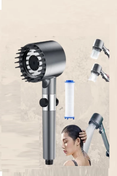 Periboia 3 Fonksiyonlu Masajlı Duş Başlığı – Kireç Filtreli Start- Stop Tuşlu Banyo Duş Başlık