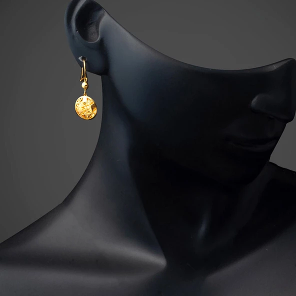 Işıltılı Tasarım 22 Ayar Sallantılı Küpe - Resim 3