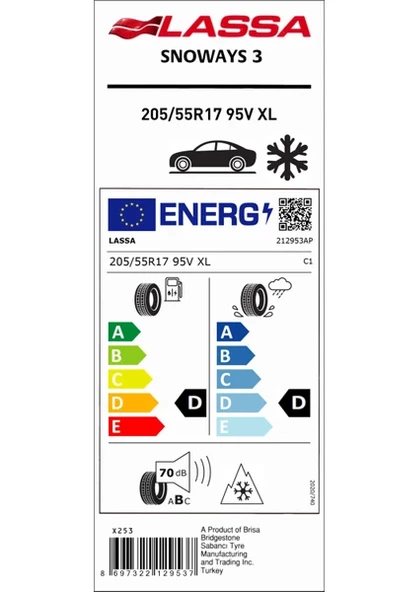 LASSA 205/55 R17 95V XL SNOWAYS 3 KIŞ LASTİĞİ (ÜRETİM YILI: 2024)