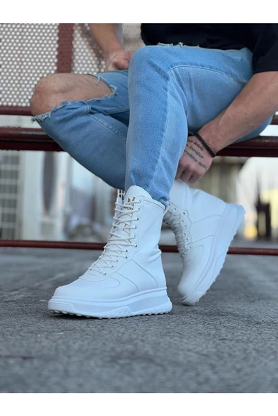 Terzi Bey Tb012 Beyaz Cilt Uzun Bağcıklı  Bot - Resim 2