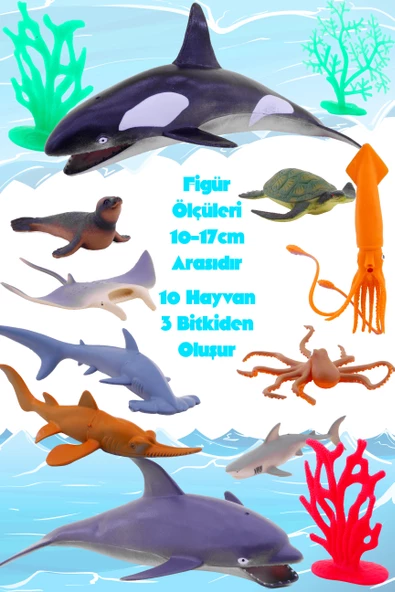 13 Parça Kovalı Oyuncak Deniz Hayvanları Seti Hayvan Figür Oyuncağı Çocuk Zeka Gelişim Seti 6402 - 2