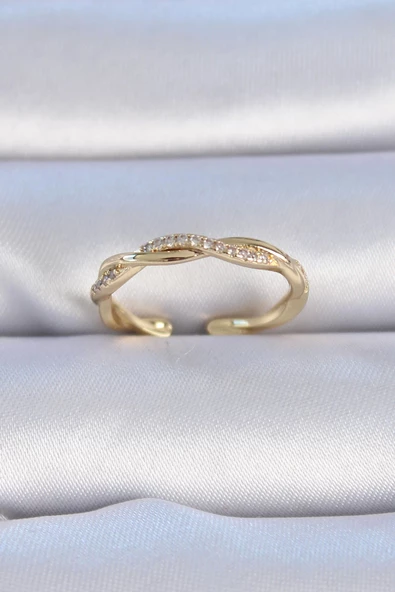 MuI MuI Pirinç Gold Renk Zirkon Taşlı Sarmal Model Kadın Yüzük