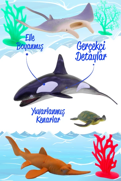 13 Parça Kovalı Oyuncak Deniz Hayvanları Seti Hayvan Figür Oyuncağı Çocuk Zeka Gelişim Seti 6402 - 5