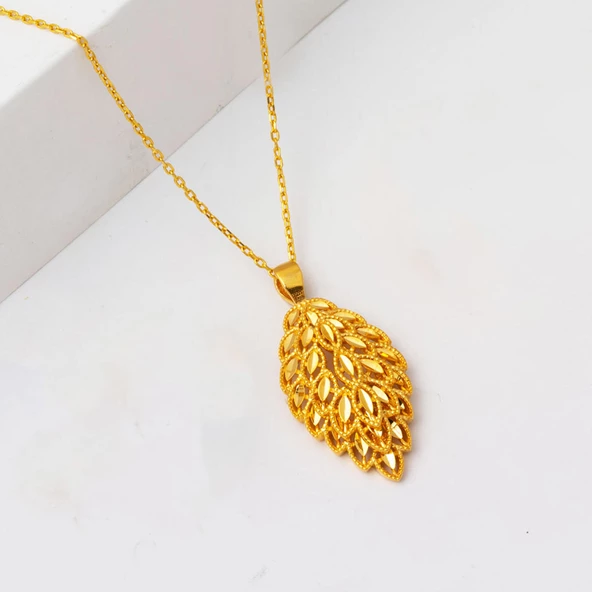 Yaprak Model 22 Ayar Altın Kolye - Resim 2