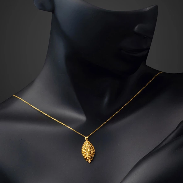 Yaprak Model 22 Ayar Altın Kolye - Resim 4