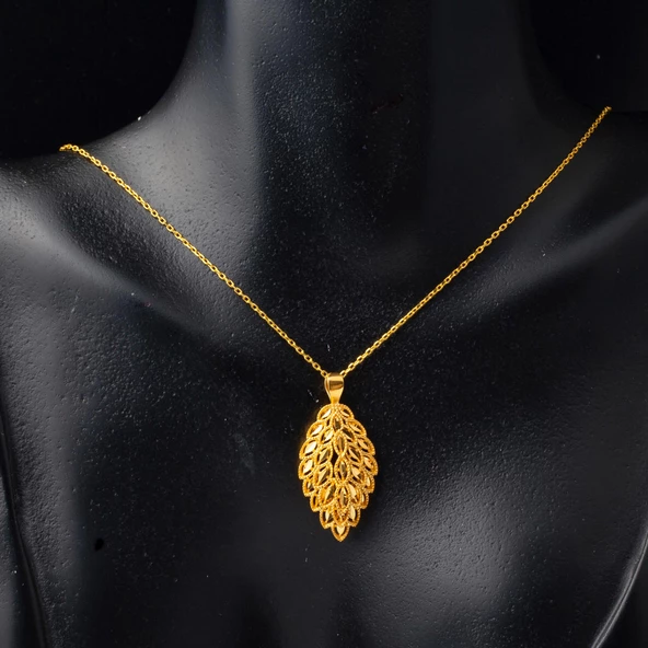 Yaprak Model 22 Ayar Altın Kolye - Resim 3