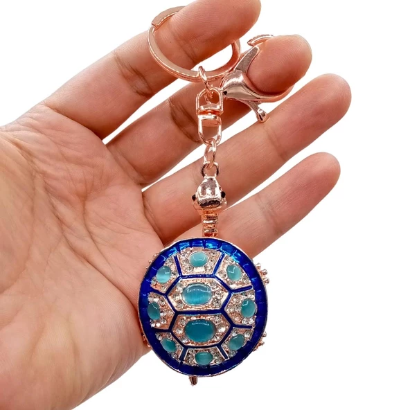 Kristal Taşlı Mavi Kaplumbağa Anahtarlık No.2 - Resim 3