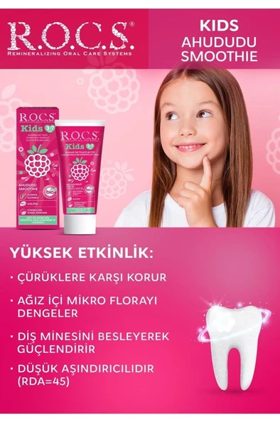 Rocs Kids 3-7 Yaş Ahududu Smoothie Tadında Çocuk Diş Macunu 35 Ml- SKT:02/2027 - 3