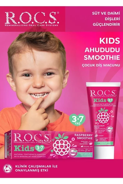 Rocs Kids 3-7 Yaş Ahududu Smoothie Tadında Çocuk Diş Macunu 35 Ml