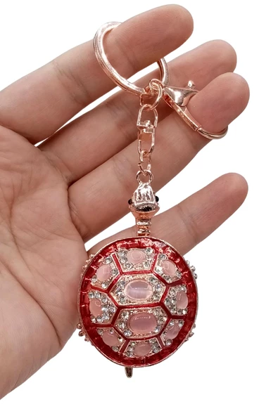 Kristal Taşlı Kırmızı Kaplumbağa Anahtarlık No.1 - 8