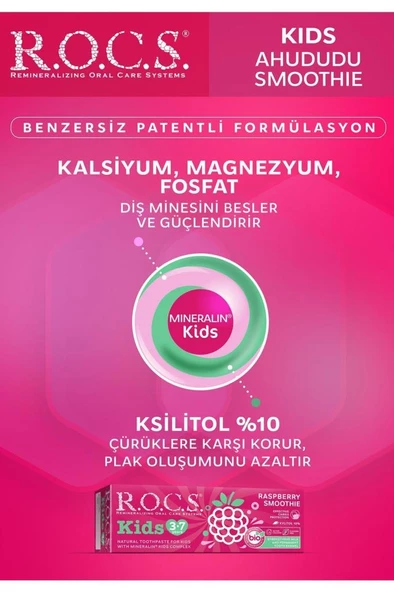Rocs Kids 3-7 Yaş Ahududu Smoothie Tadında Çocuk Diş Macunu 35 Ml- SKT:02/2027 - 2