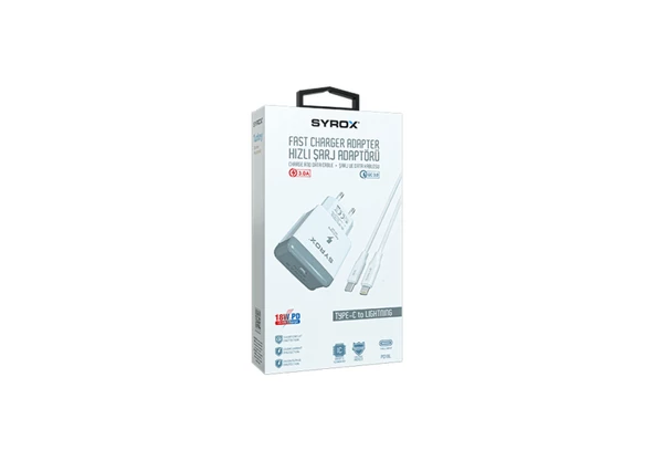 Syrox PD18L 3.0A 18W PD 1mt Kablolu Lightning Şarj Cihazı - Beyaz - 2