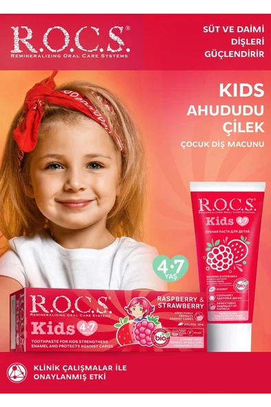 Rocs Kids 4-7 Yaş Yaz Esintisi Ahududu Çilek Tadında Çocuk Diş Macunu 35 Ml-SKT:06/2027