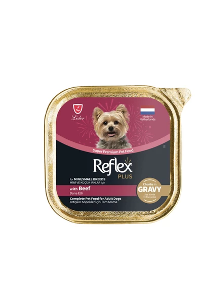 Reflex Plus Biftekli Sos içinde Et Parçacıklı Küçük Irk Köpek için Yaş Mama 85 Gr