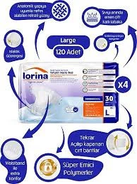 LORİNA Bel Bantlı Hasta Bezi Large 120 Adet
