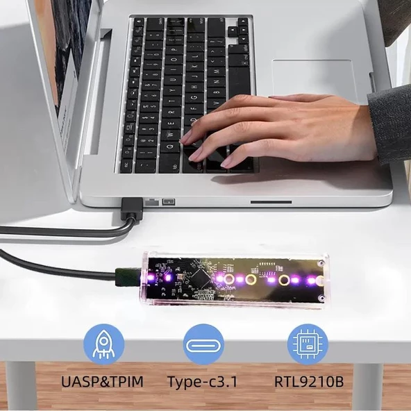 PrimeX PX-M2001 RGB M2 Sata, M2 NVMe SSD Kutusu, Type C USB3.0 NVMe SSD Kutusu ,NVMe M.2 SSD Hdd Kutusu, M2 SSD USB Çevirici (NVMe ve NGFF SSD Kutusu) - 5