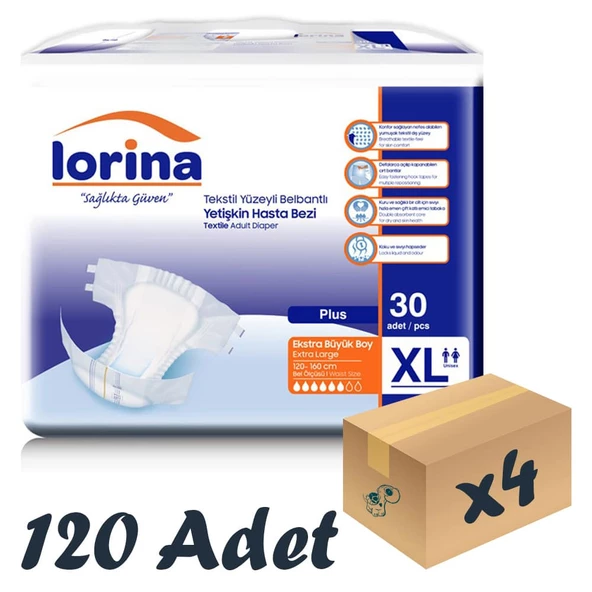 Lorina  Bel Bantlı Hasta Bezi XLarge 30 lu 4 Paket 120 Adet