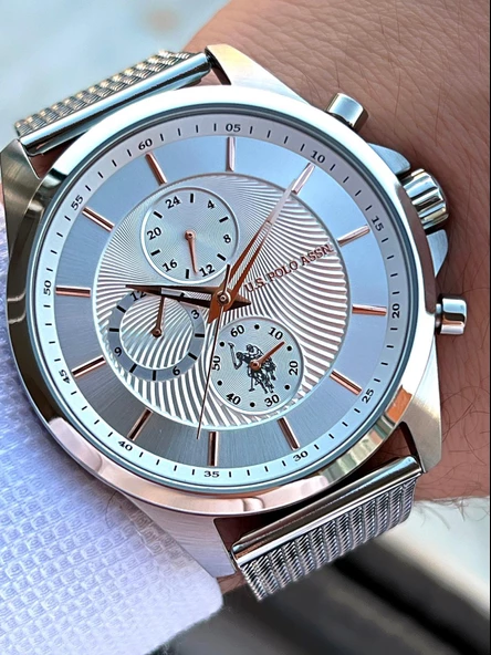 U.S.POLO ASSN Çelik Kordon İç Fonksiyonları Aktif 5 Atm Suya Dayanıklı Erkek Kol Saati US-PA1094.04
