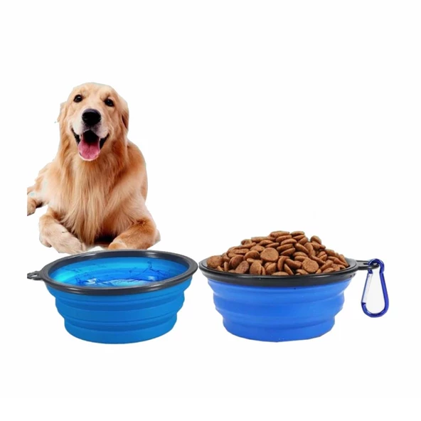 Kedi Köpek Mama Su Kabı Katlanabilir Taşınabilir  Evcil Hayvan Pratik Mavi Mama Su Kabı - 7