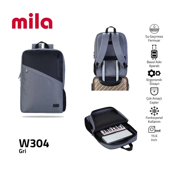 Classone Mila W304 15,6 Su Geçirmez Kumaş Laptop Sırt Çanta + Kablosuz Mouse - 11