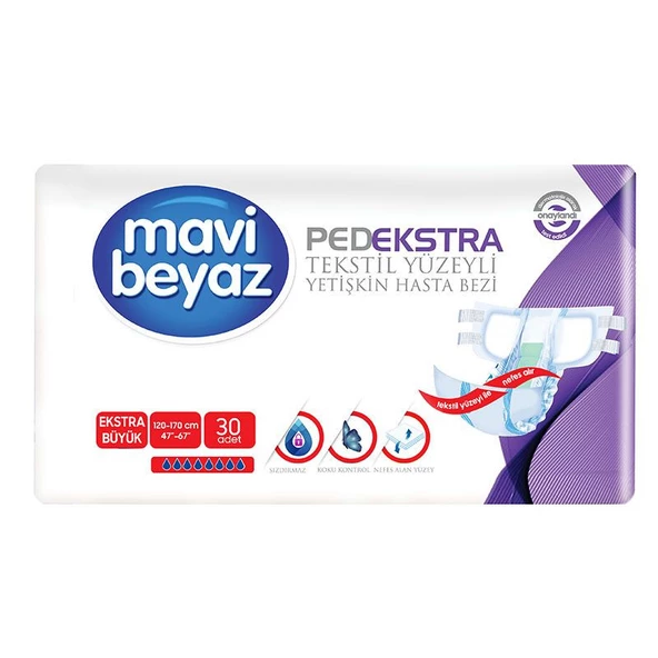 Mavi Beyaz PedEkstra Belbantlı Ekstra Büyük Boy XL 30'lu Hasta Bezi