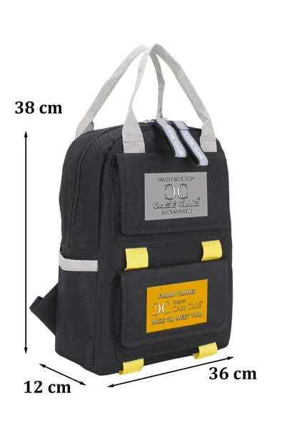 Etiket Desenli Siyah Okul Sırt Çantası - 2