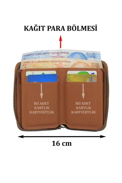 Hakiki Deri Fermuarlı Taba Kartlık Cüzdan - 4