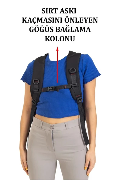 Büyük Boy Su Geçirmez 15,6 inç Siyah Notebook Laptop Sırt Çantası - 4