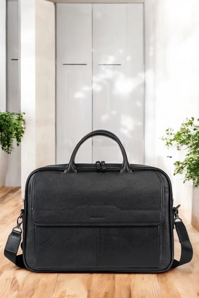 Lüx Hakiki Deri 14-15.6" İnç Siyah Laptop & Evrak Çantası - 2