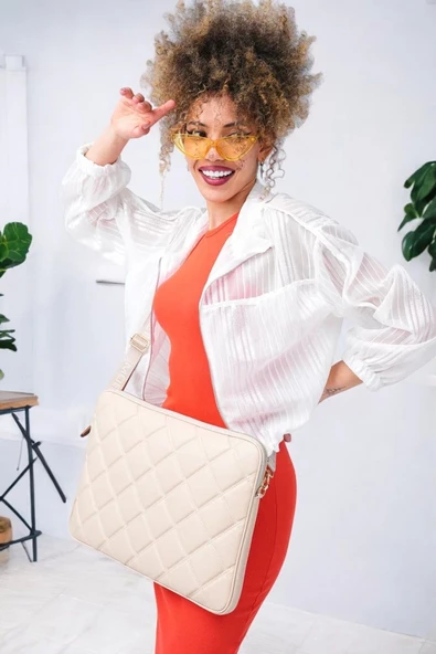 Kapitone 15-16" İnç Bej Notebook Tablet Laptop Kılıfı - 3